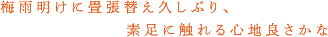 梅雨明けに畳張替え久しぶり、素足に触れる心地良さかな